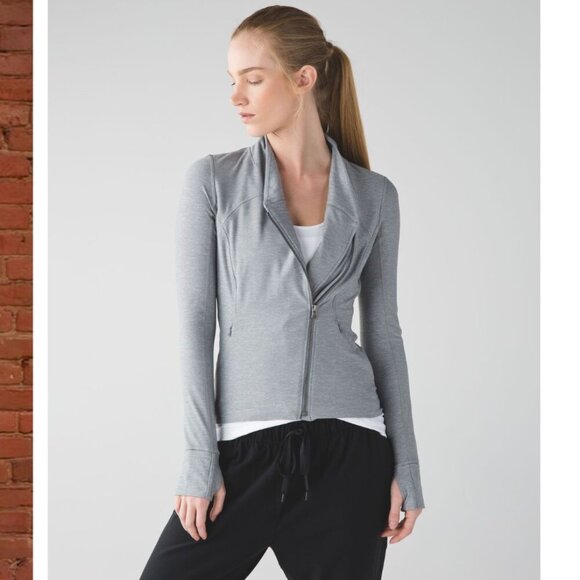 LULULEMON Precision Jacket Asymetrical Zip Grey W4IF2S Size 6 - Picture 11 of 11